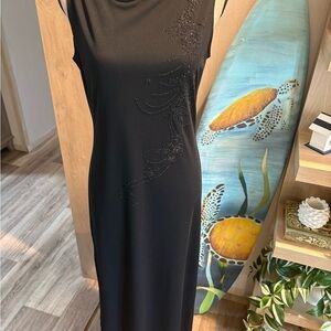 La Belle Black Cowl Neck Sheath Maxi Dress